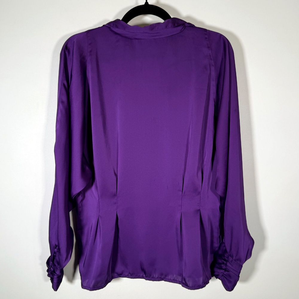 Vintage TESS - Purple Silky Flowy Blouse Button Front Long Sleeve - Size 14 - Picture 3 of 5